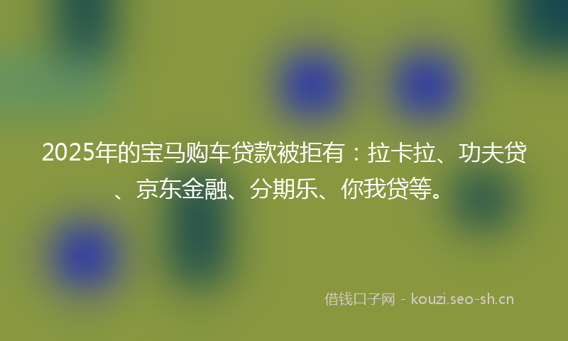 2025年的宝马购车贷款被拒有：拉卡拉、功夫贷、京东金融、分期乐、你我贷等。