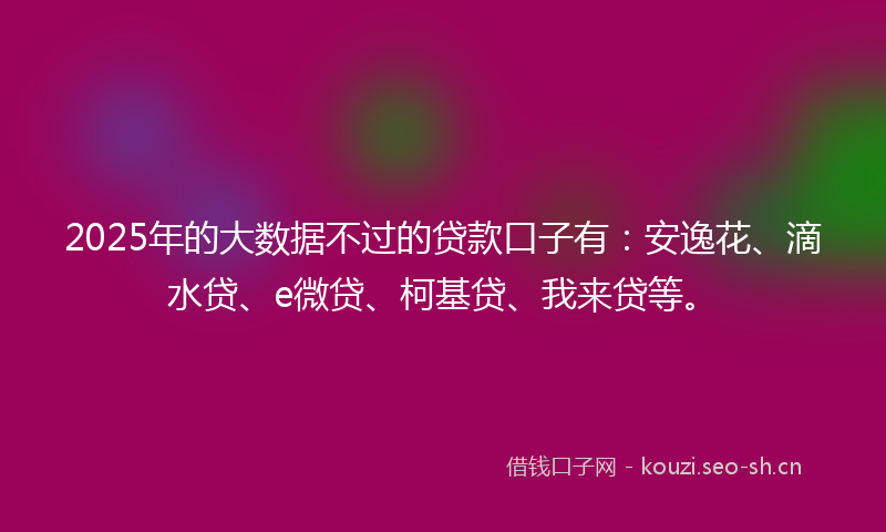 2025年的大数据不过的贷款口子有：安逸花、滴水贷、e微贷、柯基贷、我来贷等。