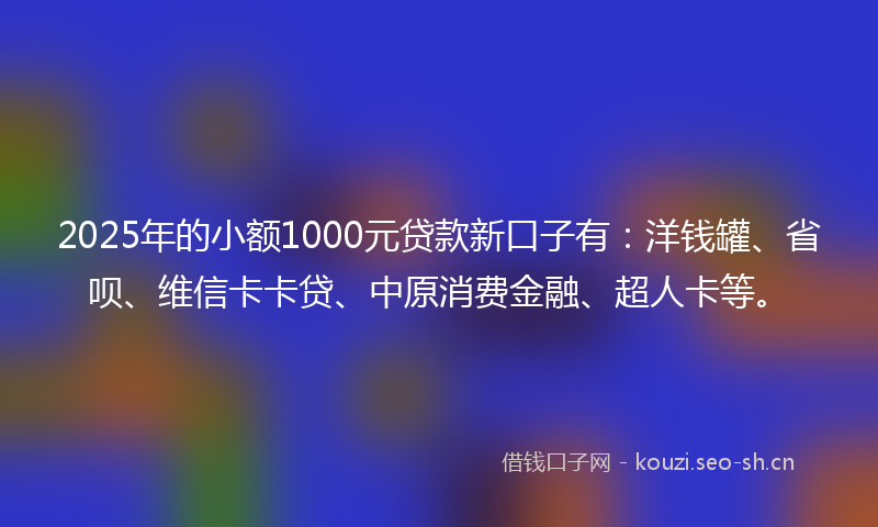 2025年的小额1000元贷款新口子有：洋钱罐、省呗、维信卡卡贷、中原消费金融、超人卡等。