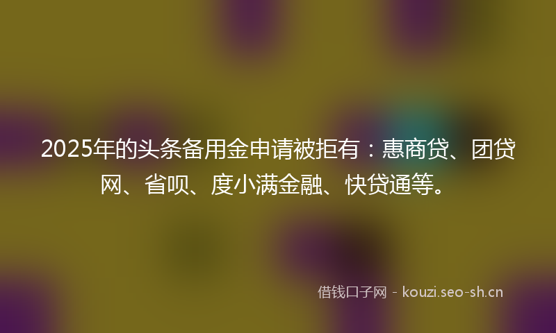 2025年的头条备用金申请被拒有：惠商贷、团贷网、省呗、度小满金融、快贷通等。