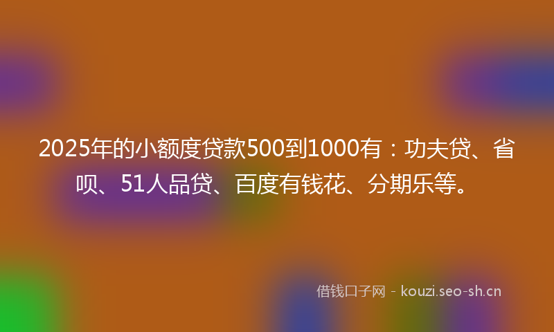2025年的小额度贷款500到1000有：功夫贷、省呗、51人品贷、百度有钱花、分期乐等。