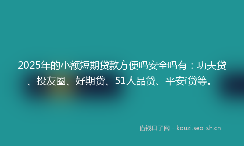 2025年的小额短期贷款方便吗安全吗有：功夫贷、投友圈、好期贷、51人品贷、平安i贷等。