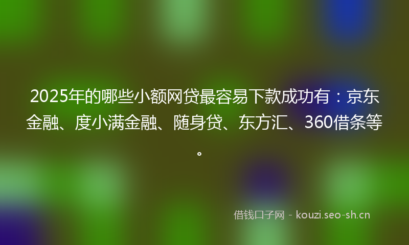 2025年的哪些小额网贷最容易下款成功有：京东金融、度小满金融、随身贷、东方汇、360借条等。