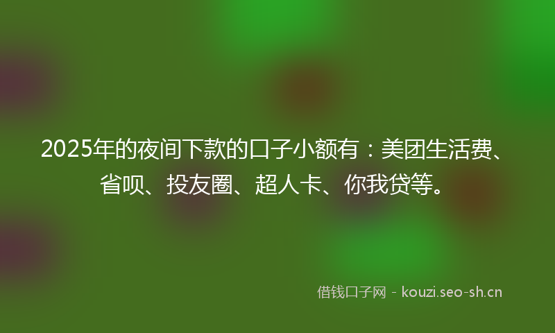 2025年的夜间下款的口子小额有：美团生活费、省呗、投友圈、超人卡、你我贷等。