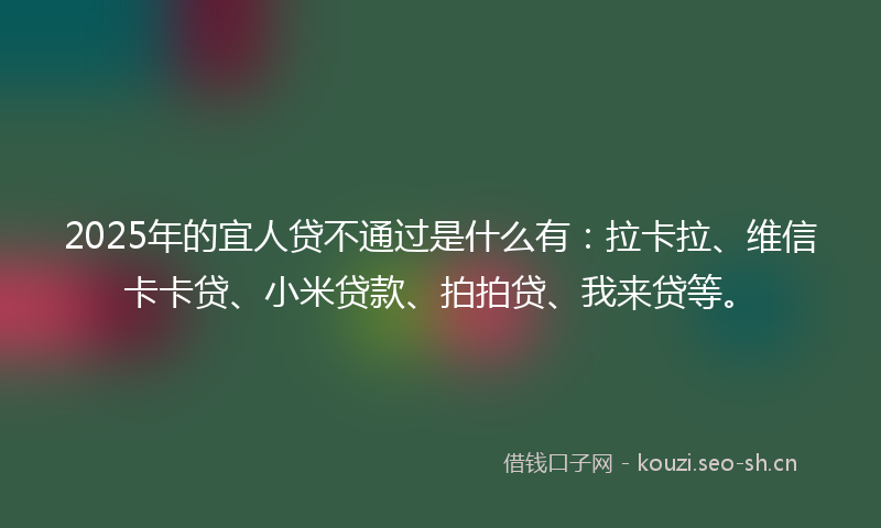 2025年的宜人贷不通过是什么有：拉卡拉、维信卡卡贷、小米贷款、拍拍贷、我来贷等。