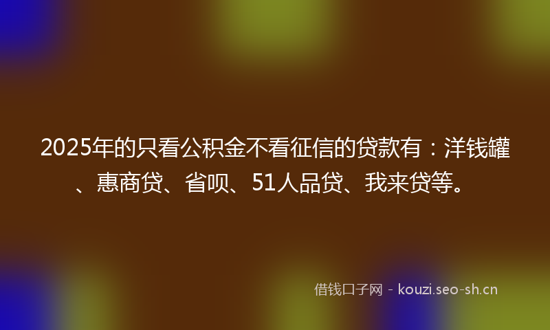 2025年的只看公积金不看征信的贷款有：洋钱罐、惠商贷、省呗、51人品贷、我来贷等。