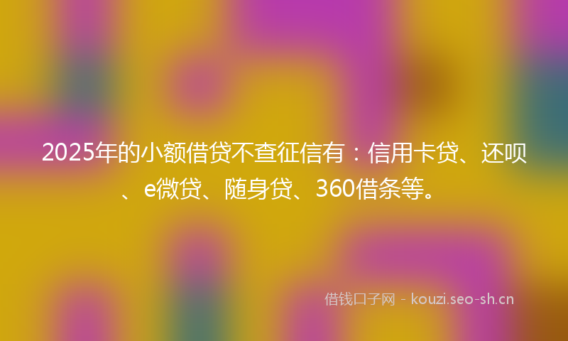 2025年的小额借贷不查征信有:信用卡贷、还呗、e微贷、随身贷、360借条等。