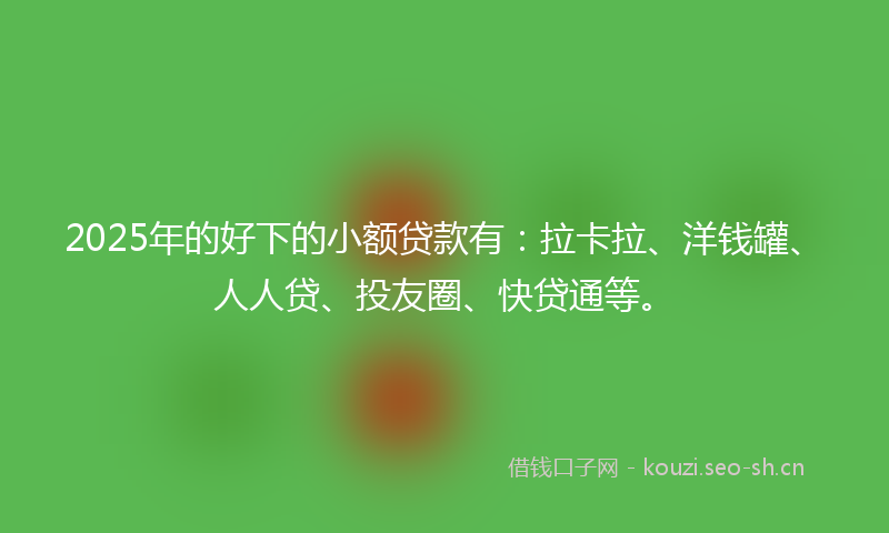 2025年的好下的小额贷款有：拉卡拉、洋钱罐、人人贷、投友圈、快贷通等。