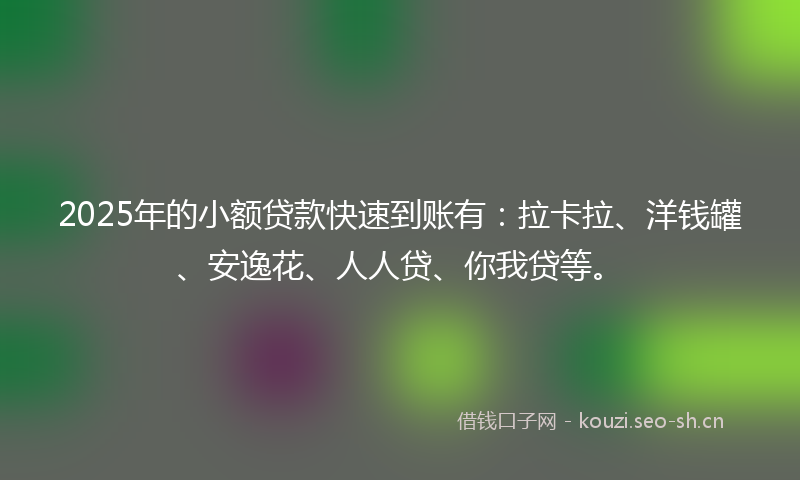 2025年的小额贷款快速到账有：拉卡拉、洋钱罐、安逸花、人人贷、你我贷等。