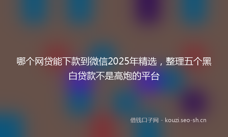 哪个网贷能下款到微信2025年精选，整理五个黑白贷款不是高炮的平台