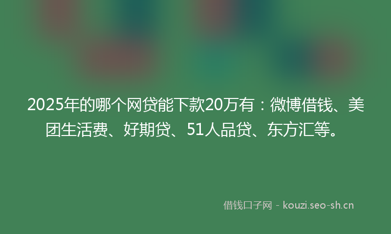 2025年的哪个网贷能下款20万有：微博借钱、美团生活费、好期贷、51人品贷、东方汇等。