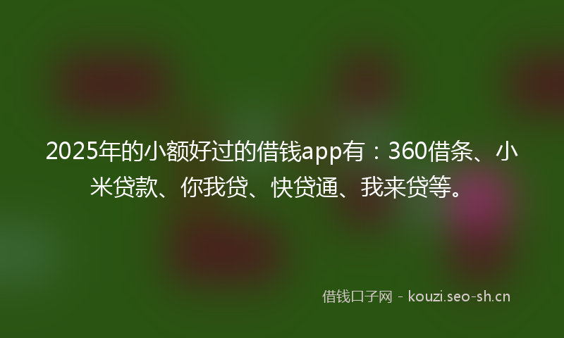 2025年的小额好过的借钱app有：360借条、小米贷款、你我贷、快贷通、我来贷等。