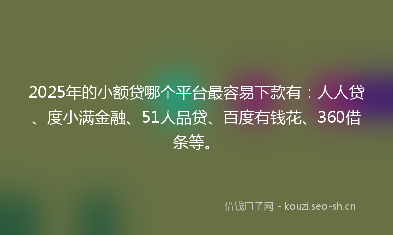 2025年的小额贷哪个平台最容易下款有：人人贷、度小满金融、51人品贷、百度有钱花、360借条等。