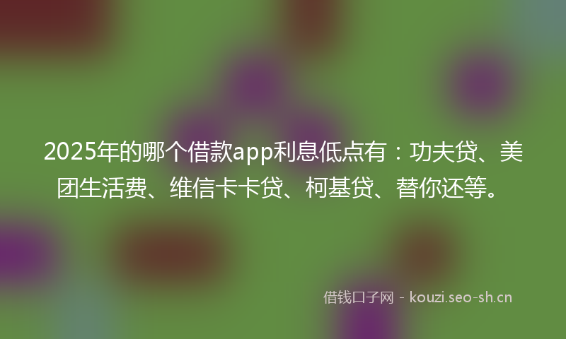 2025年的哪个借款app利息低点有：功夫贷、美团生活费、维信卡卡贷、柯基贷、替你还等。