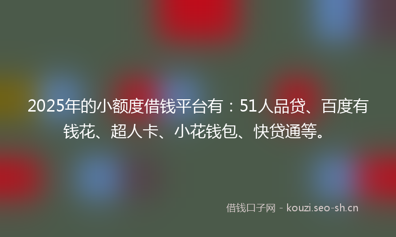 2025年的小额度借钱平台有：51人品贷、百度有钱花、超人卡、小花钱包、快贷通等。