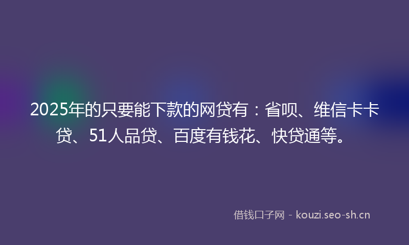 2025年的只要能下款的网贷有：省呗、维信卡卡贷、51人品贷、百度有钱花、快贷通等。