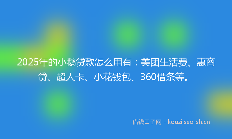 2025年的小鹅贷款怎么用有：美团生活费、惠商贷、超人卡、小花钱包、360借条等。