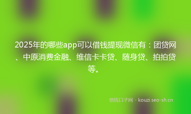 2025年的哪些app可以借钱提现微信有：团贷网、中原消费金融、维信卡卡贷、随身贷、拍拍贷等。