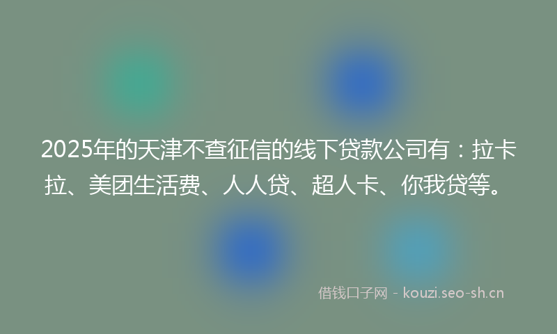 2025年的天津不查征信的线下贷款公司有：拉卡拉、美团生活费、人人贷、超人卡、你我贷等。