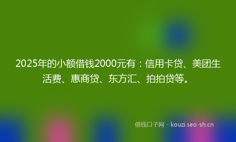 2025年的小额借钱2000元有：信用卡贷、美团生活费、惠商贷、东方汇、拍拍贷等。
