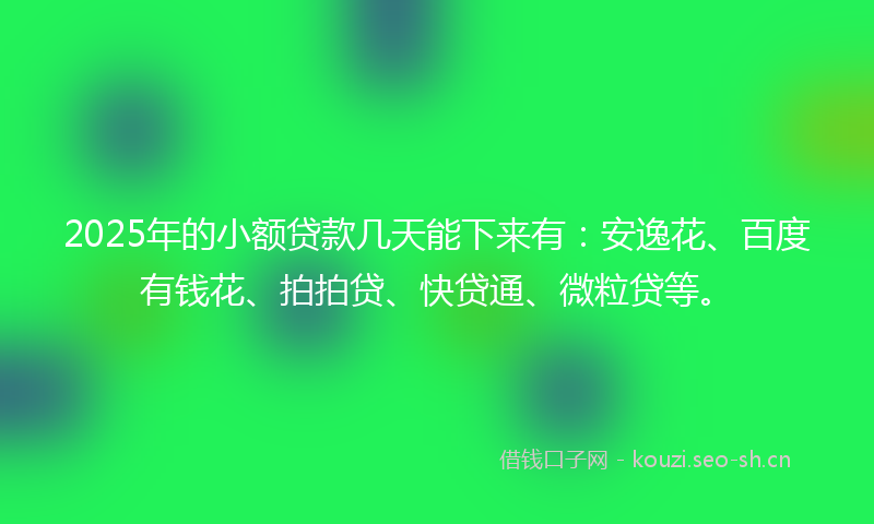 2025年的小额贷款几天能下来有：安逸花、百度有钱花、拍拍贷、快贷通、微粒贷等。
