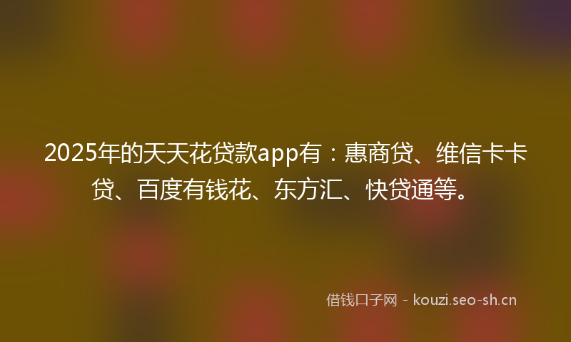 2025年的天天花贷款app有：惠商贷、维信卡卡贷、百度有钱花、东方汇、快贷通等。