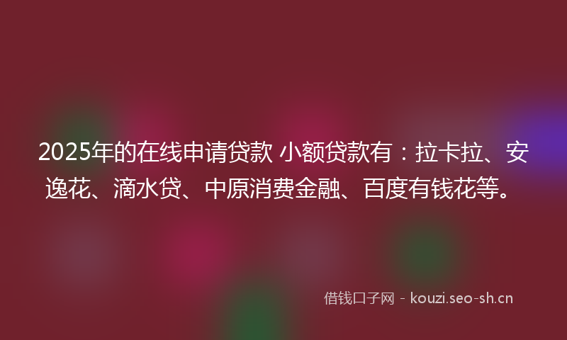 2025年的在线申请贷款 小额贷款有：拉卡拉、安逸花、滴水贷、中原消费金融、百度有钱花等。