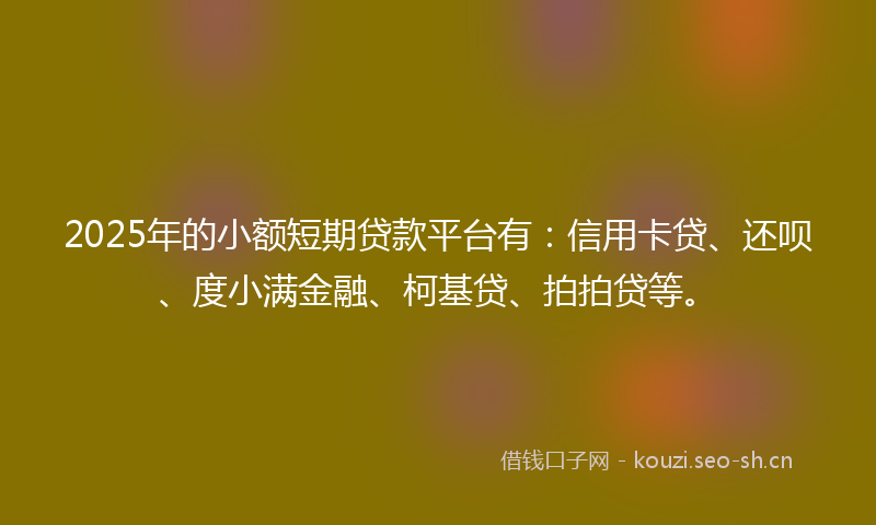 2025年的小额短期贷款平台有：信用卡贷、还呗、度小满金融、柯基贷、拍拍贷等。