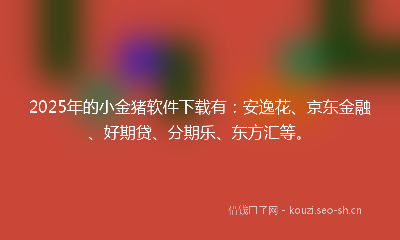 2025年的小金猪软件下载有：安逸花、京东金融、好期贷、分期乐、东方汇等。