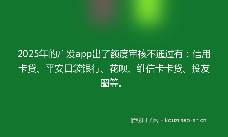 2025年的广发app出了额度审核不通过有：信用卡贷、平安口袋银行、花呗、维信卡卡贷、投友圈等。