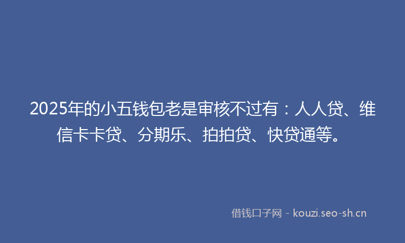 2025年的小五钱包老是审核不过有:人人贷、维信卡卡贷、分期乐、拍拍贷、快贷通等。