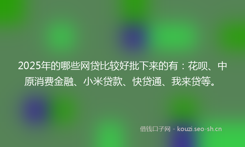 2025年的哪些网贷比较好批下来的有：花呗、中原消费金融、小米贷款、快贷通、我来贷等。