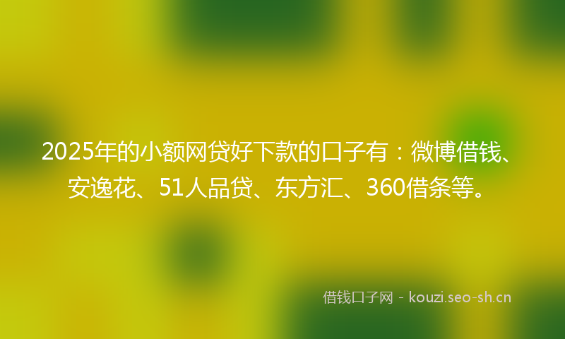 2025年的小额网贷好下款的口子有：微博借钱、安逸花、51人品贷、东方汇、360借条等。