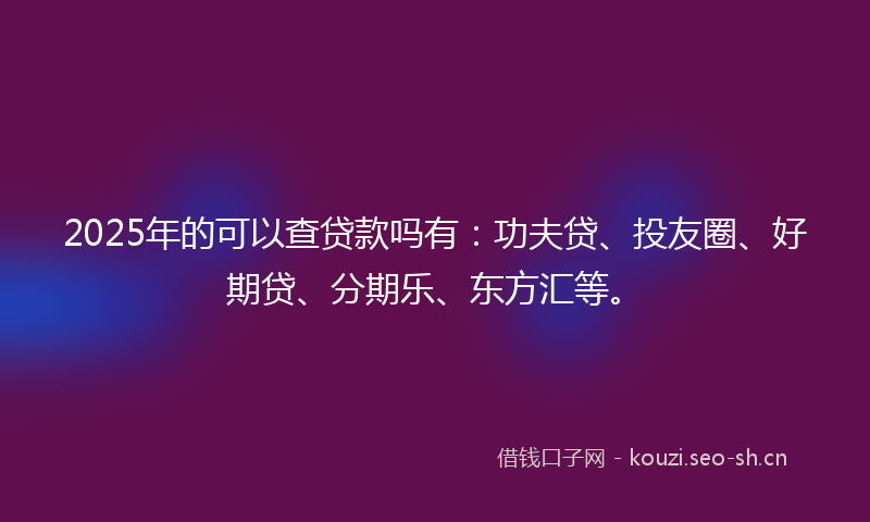 2025年的可以查贷款吗有：功夫贷、投友圈、好期贷、分期乐、东方汇等。