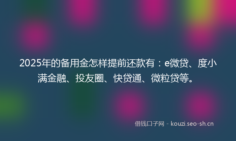 2025年的备用金怎样提前还款有：e微贷、度小满金融、投友圈、快贷通、微粒贷等。