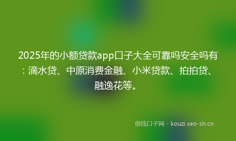 2025年的小额贷款app口子大全可靠吗安全吗有：滴水贷、中原消费金融、小米贷款、拍拍贷、融逸花等。