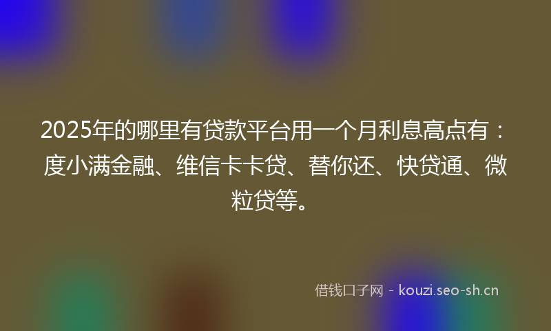 2025年的哪里有贷款平台用一个月利息高点有：度小满金融、维信卡卡贷、替你还、快贷通、微粒贷等。