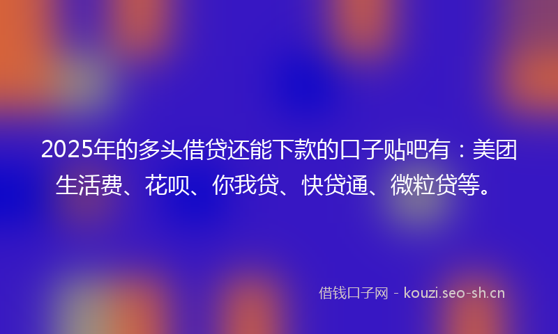 2025年的多头借贷还能下款的口子贴吧有：美团生活费、花呗、你我贷、快贷通、微粒贷等。