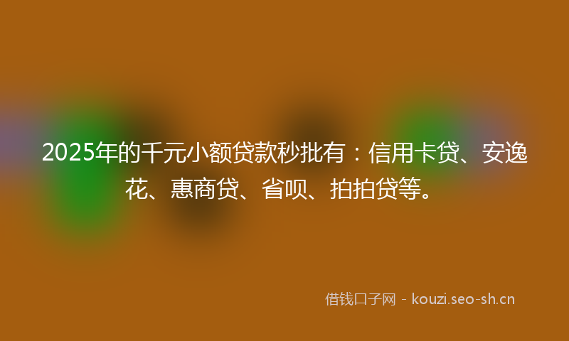 2025年的千元小额贷款秒批有：信用卡贷、安逸花、惠商贷、省呗、拍拍贷等。