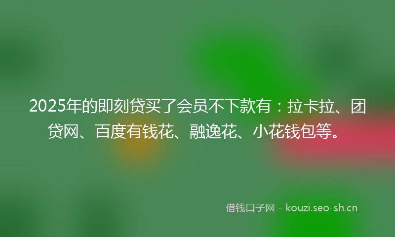 2025年的即刻贷买了会员不下款有：拉卡拉、团贷网、百度有钱花、融逸花、小花钱包等。