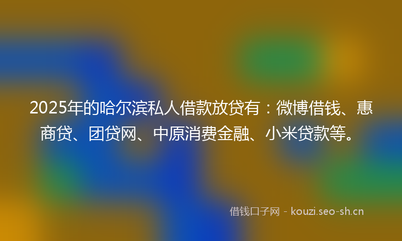 2025年的哈尔滨私人借款放贷有：微博借钱、惠商贷、团贷网、中原消费金融、小米贷款等。