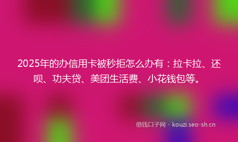 2025年的办信用卡被秒拒怎么办有：拉卡拉、还呗、功夫贷、美团生活费、小花钱包等。