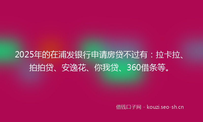 2025年的在浦发银行申请房贷不过有：拉卡拉、拍拍贷、安逸花、你我贷、360借条等。