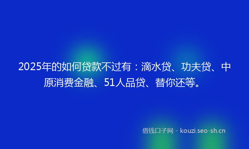 2025年的如何贷款不过有：滴水贷、功夫贷、中原消费金融、51人品贷、替你还等。