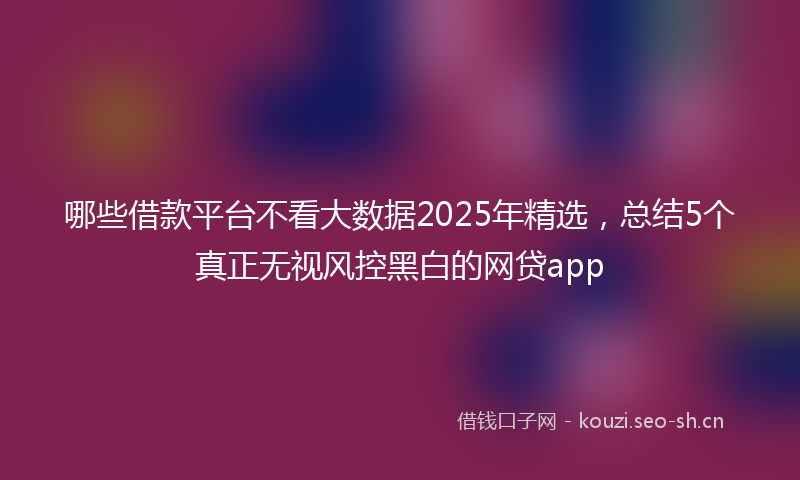 哪些借款平台不看大数据2025年精选，总结5个真正无视风控黑白的网贷app