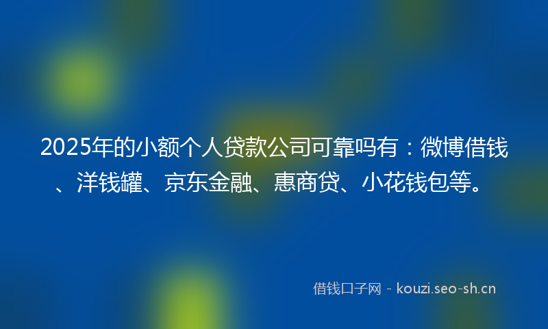 2025年的小额个人贷款公司可靠吗有：微博借钱、洋钱罐、京东金融、惠商贷、小花钱包等。