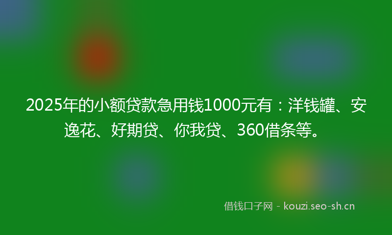 2025年的小额贷款急用钱1000元有：洋钱罐、安逸花、好期贷、你我贷、360借条等。