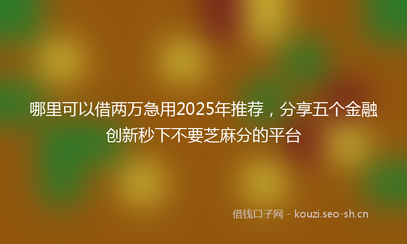 哪里可以借两万急用2025年推荐，分享五个金融创新秒下不要芝麻分的平台