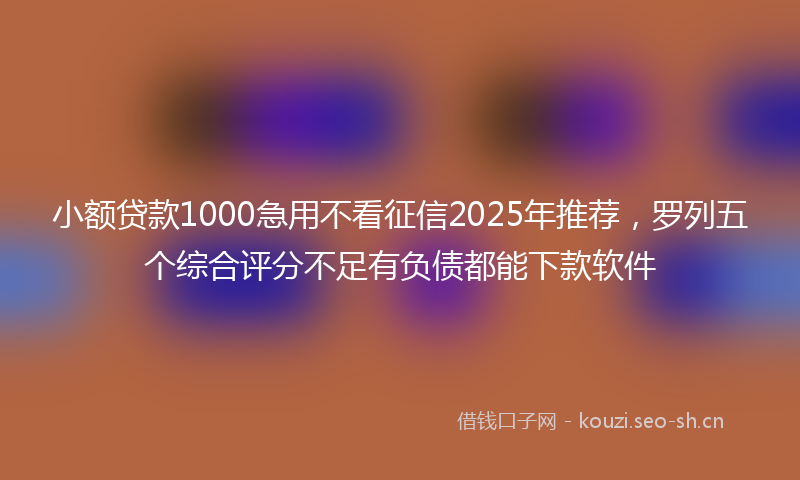 小额贷款1000急用不看征信2025年推荐，罗列五个综合评分不足有负债都能下款软件