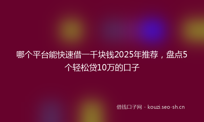 哪个平台能快速借一千块钱2025年推荐，盘点5个轻松贷10万的口子